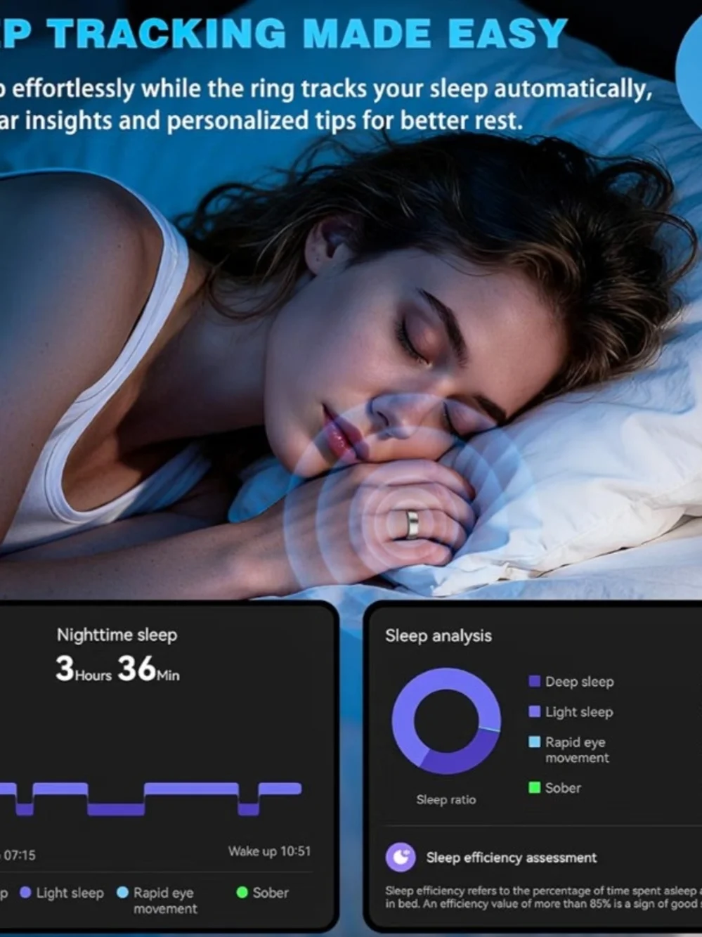 Smart Ring Fitness Tracker in Silver - Size 8